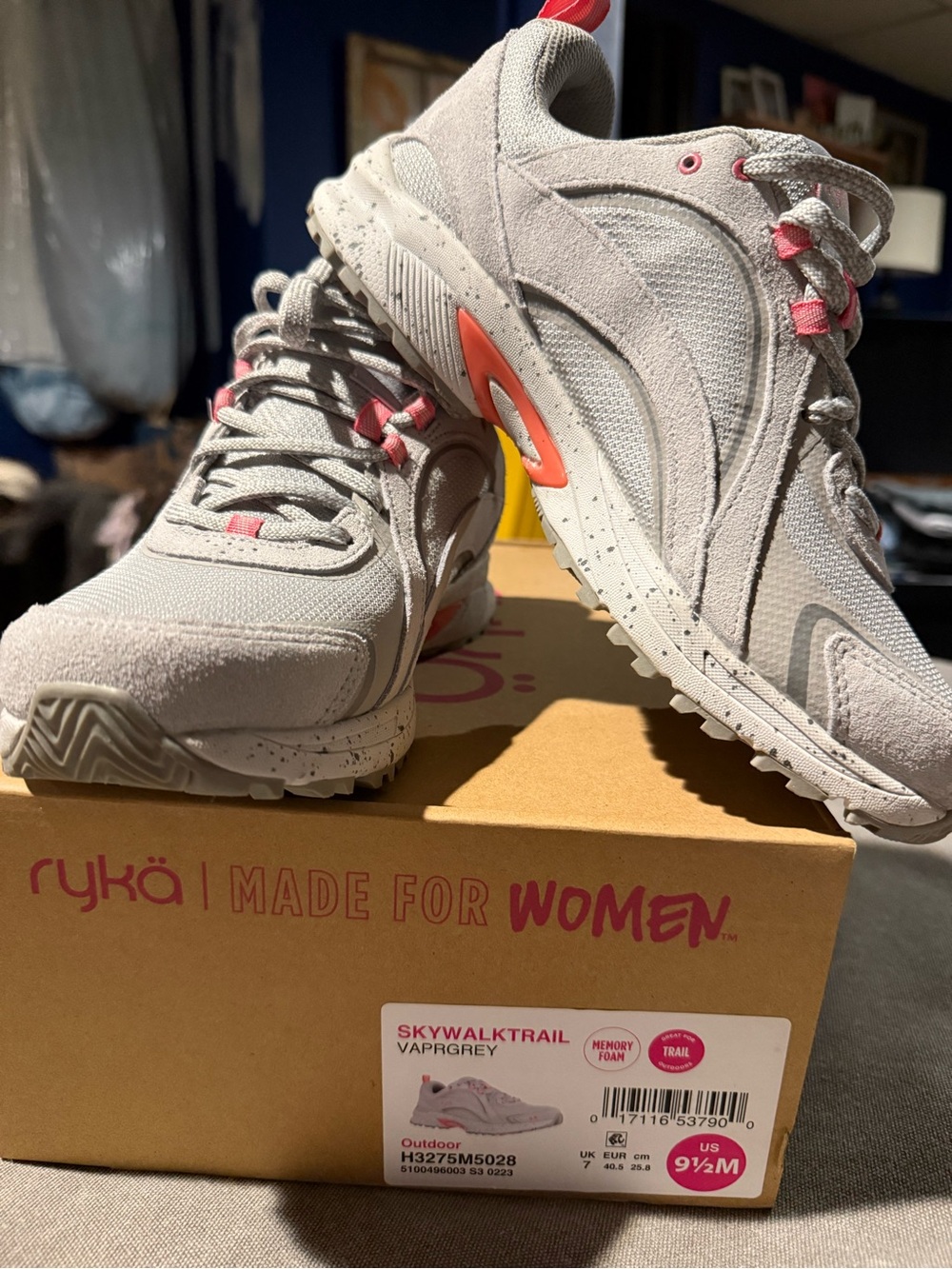 Ryka Skywalk Trail Women's Light Gray with Pink Accents Trail Sneakers